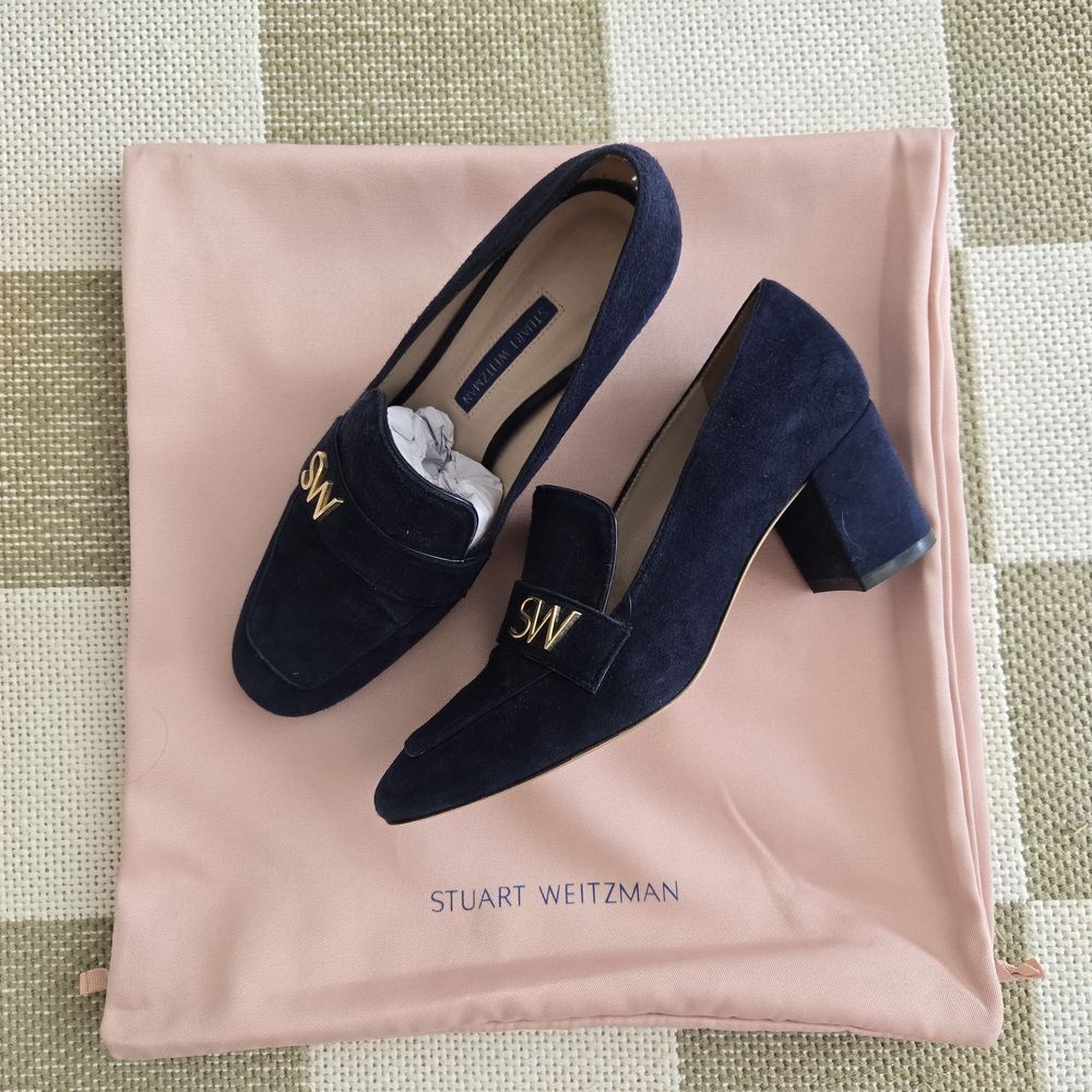 Stuart Weitzman Navy Heel Loafers